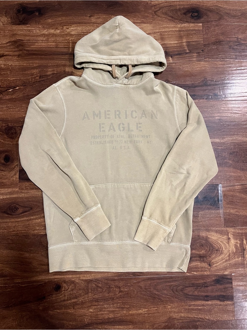 American Eagle Outfitters Hooded Pullover Sweatshirt in Light Tan